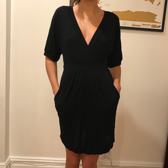 Little Black Plunge Bell Sleeve Dress Size S/M - Picture 2 of 5